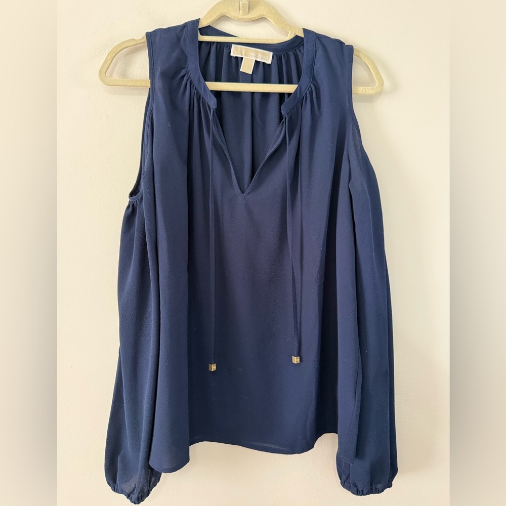 Michael Kors Elegant Navy Sleeveless cold shoulder long sleeve Blouse size large